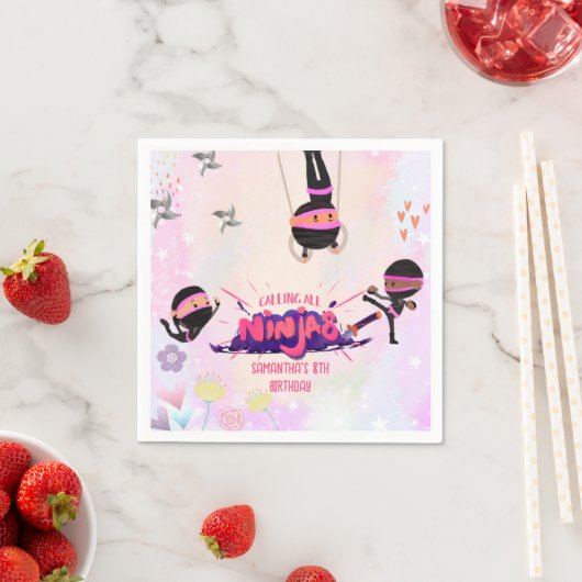 Ninja krijger meisjes roze servet (Insitu)