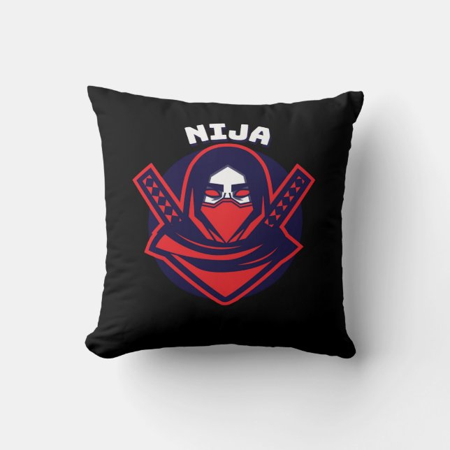 Ninja-logo – Krachtig krijgersembleem Kussen (Voorkant)