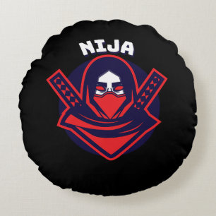 Ninja-logo – Krachtig krijgersembleem Rond Kussen