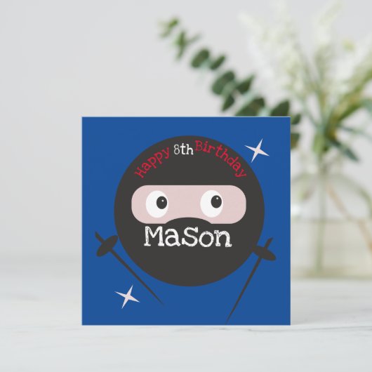 Ninja Martial Arts Karate Boys Birthday Red Blue Kaart (Staand voorkant)