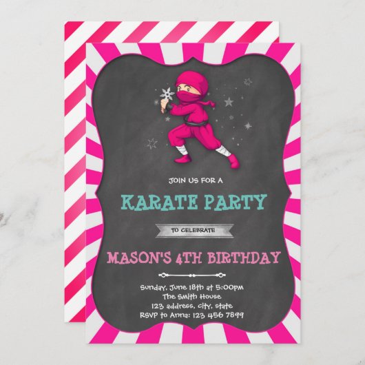 Ninja meisje verjaardagsfeestje Uitnodiging (Voorkant / Achterkant)