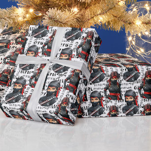 Ninja Meisjes Anime Met Tekst Patroon Ontwerp Cadeaupapier