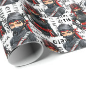 Ninja Meisjes Anime Met Tekst Patroon Ontwerp Cadeaupapier (Rol Hoek)