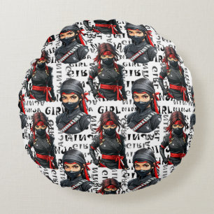 Ninja Meisjes Anime Met Tekst Patroon Ontwerp Rond Kussen