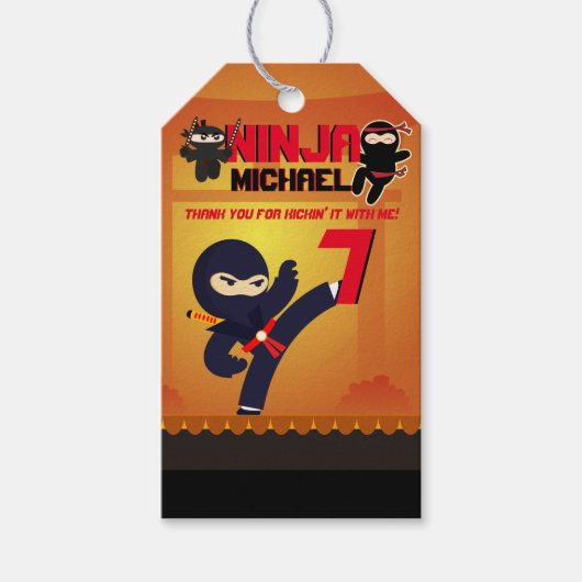 NINJA Movie Star Warrior Kicking It Karate Party Cadeaulabel (Voorkant)