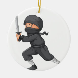 Ninja op wit keramisch ornament