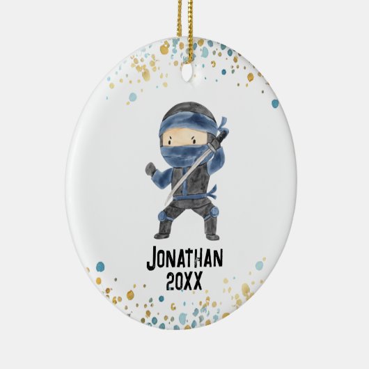 Ninja Ornament, Schattigee Karate Kinder Kerst Keramisch Ornament (Rechts)