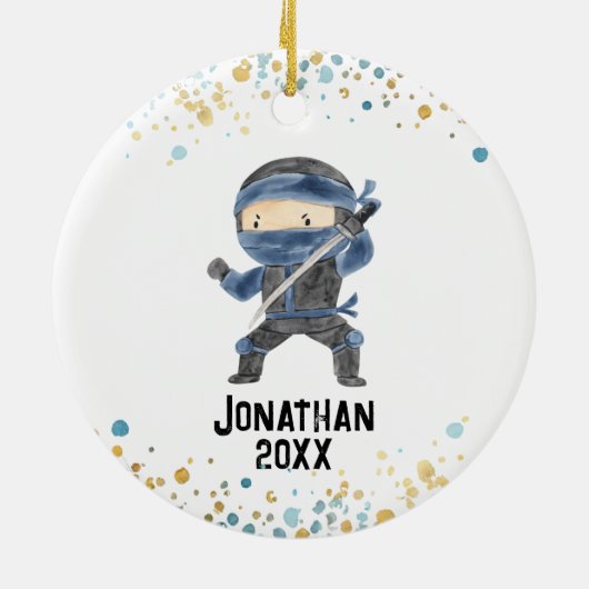 Ninja Ornament, Schattigee Karate Kinder Kerst Keramisch Ornament (Achterkant)