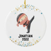 Ninja Ornament, Schattigee Karate Kinder Kerst Keramisch Ornament (Achterkant)