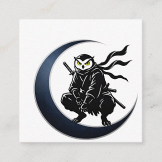 Ninja Owl Crescent Moon Minimalist Business Card Vierkante Visitekaartje