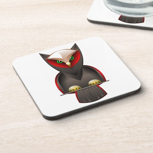 Ninja Owl in Red Green en Brown Onderzetter (Linkerzijde)