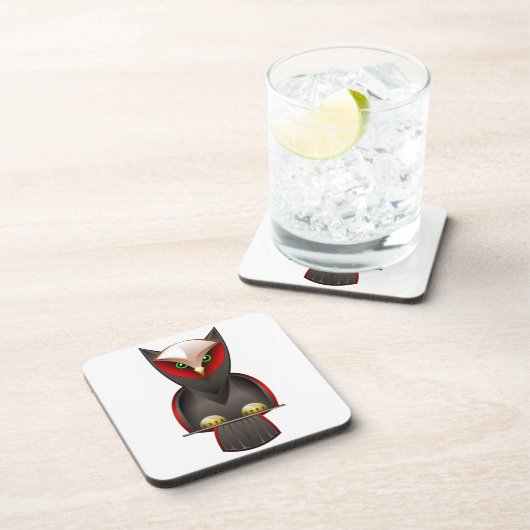 Ninja Owl in Red Green en Brown Onderzetter (Rechterzijde)