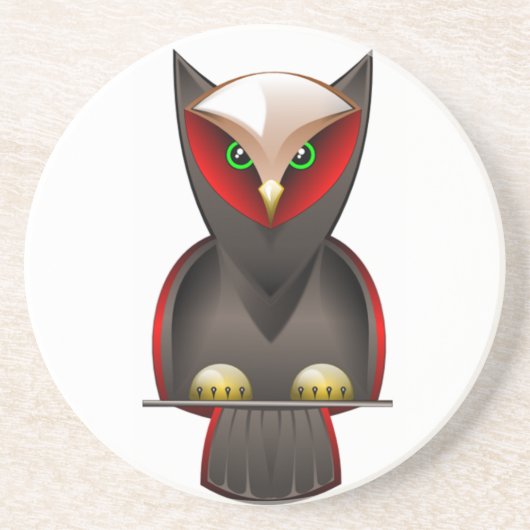 Ninja Owl in Red Green en Brown Zandsteen Onderzetter (Voorkant)