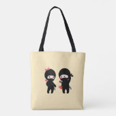 Ninja Pair, een jongen en een meisje op Geel Tote Bag (Achterkant)