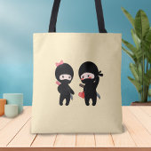Ninja Pair, een jongen en een meisje op Geel Tote Bag