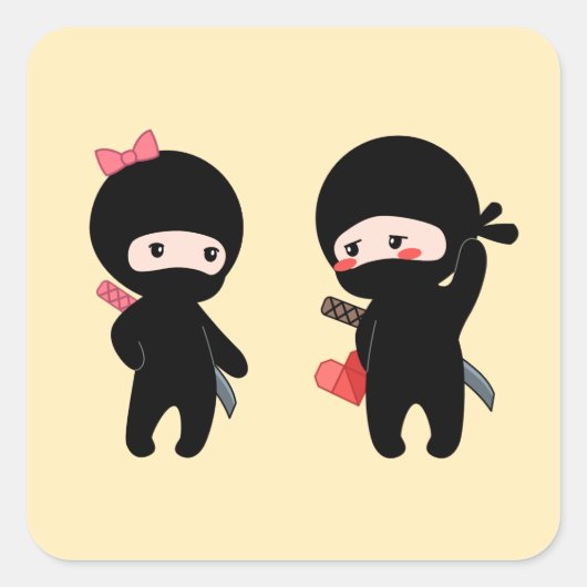 Ninja Pair, een jongen en een meisje Vierkante Sticker (Voorkant)