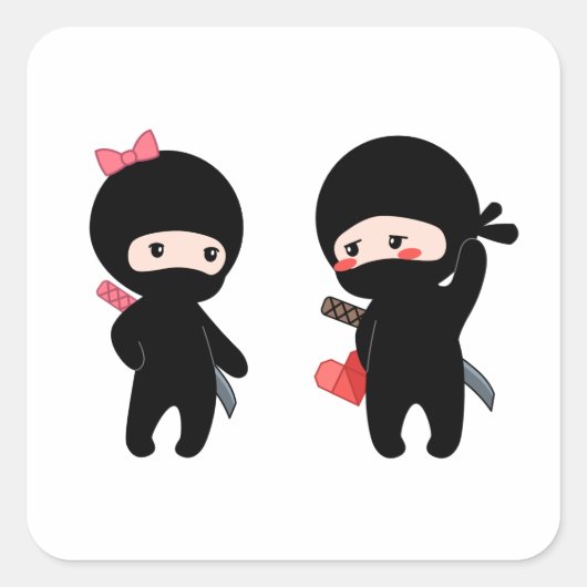 Ninja Pair, een jongen en een meisje Vierkante Sticker (Voorkant)