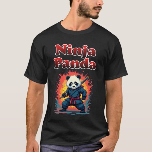 Ninja Panda T-shirt Schattigee Samurai Style (Voorkant)