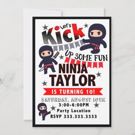 Ninja Party Invitation, Ninja Birthday Kaart (Voorkant)