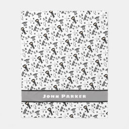 Ninja-patroondeken met naam, zwarte grijs fleece deken