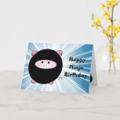 Ninja Pig op Blue Happy Birthday Kaart (Gele Bloem)