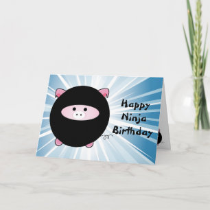 Ninja Pig op Blue Happy Birthday Kaart