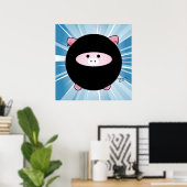 Ninja Pig op Blue Poster Print (Thuiskantoor)