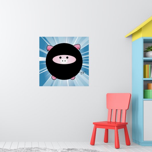 Ninja Pig op Blue Poster Print (Kinderkamer 1)