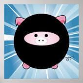 Ninja Pig op Blue Poster Print (Voorkant)