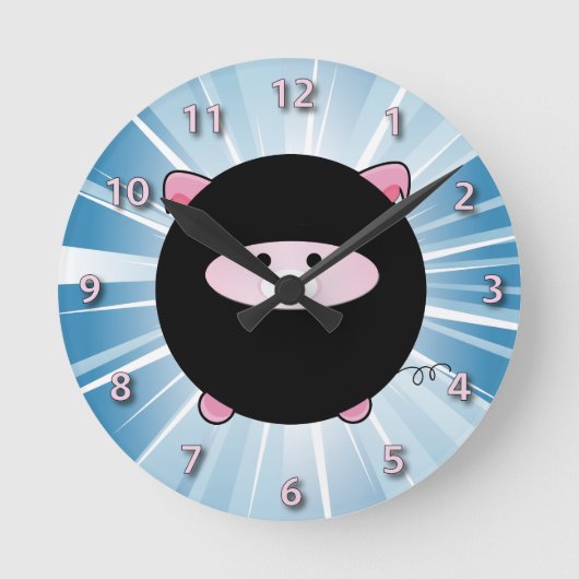 Ninja Pig op Blue Ronde Klok (Voorkant)