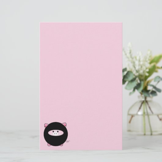 Ninja Pig op roze Briefpapier (Staand voorkant)
