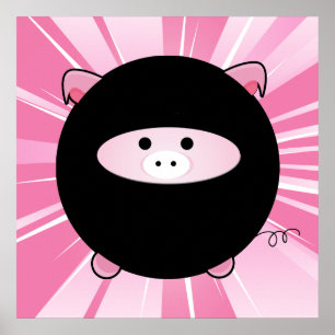 Ninja Pig op roze Poster