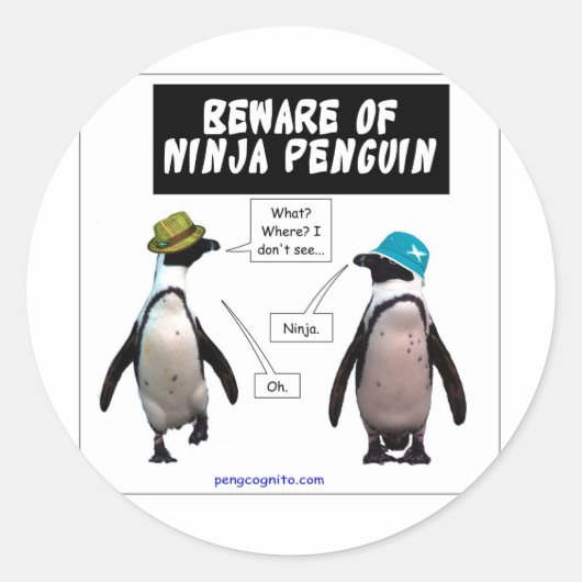 Ninja pinguïn ronde sticker (Voorkant)