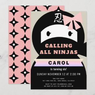 Ninja Pink & Black Girl Birthday Kaart