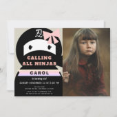 Ninja Pink & Black Girl Foto Verjaardag Kaart (Voorkant)