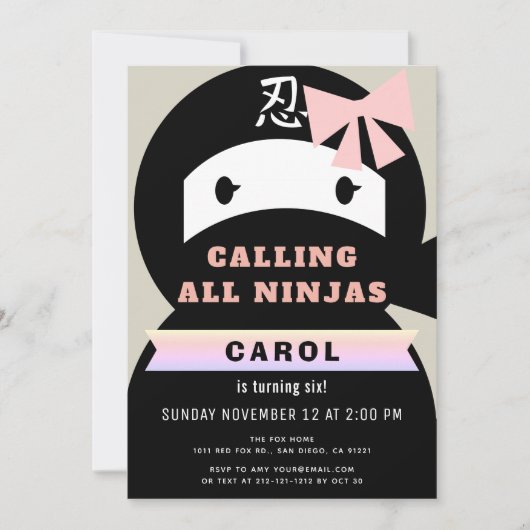 Ninja Pink & Black Girl Verjaardag Kaart (Voorkant)