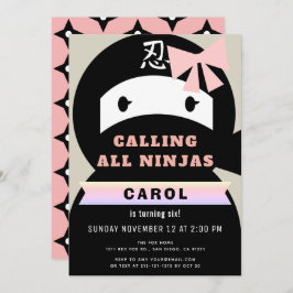 Ninja Pink & Black Girl Verjaardag Kaart