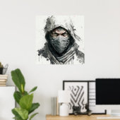 Ninja Portret Warrior Schilderen Historisch Avontu Poster (Thuiskantoor)