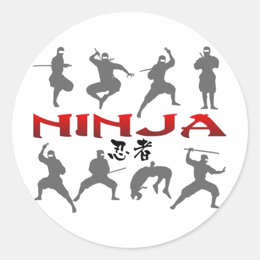 Ninja Pose Silhouette Ronde Sticker (Voorkant)
