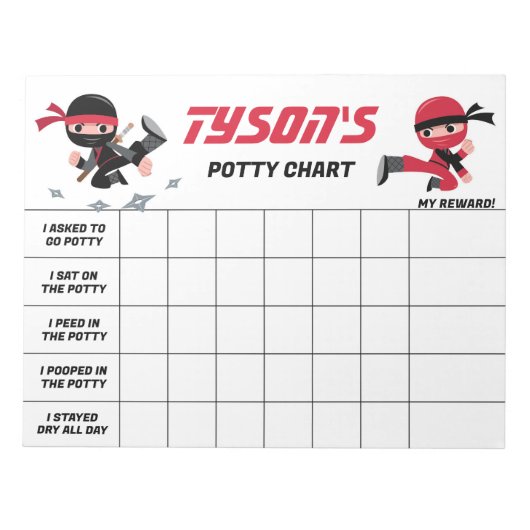 Ninja Potty Chart Persoonlijke Naam & Taken Notitieblok (Voorkant)