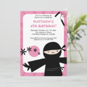 Ninja Power Pink Uitnodiging (Staand voorkant)
