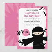 Ninja Power Pink Uitnodiging (Voorkant / Achterkant)