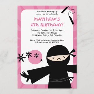 Ninja Power Pink Uitnodiging