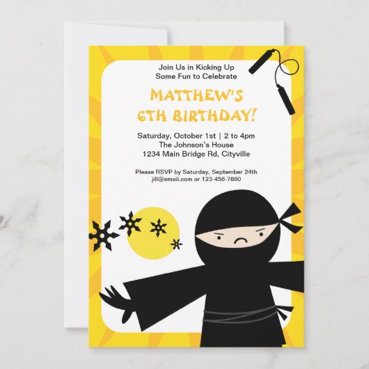 Ninja Power Yellow Invitation Kaart (Voorkant)