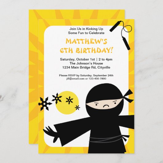 Ninja Power Yellow Invitation Kaart (Voorkant / Achterkant)