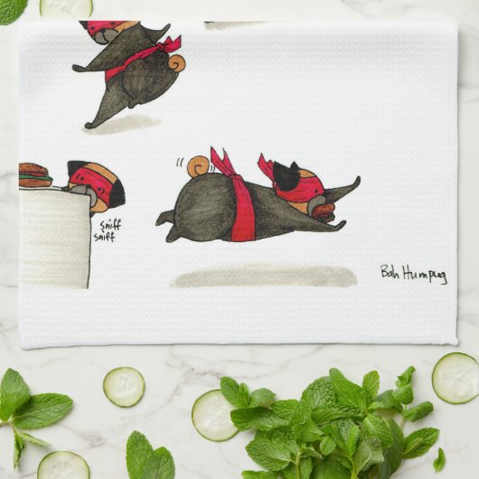 Ninja Pug Snack Attack! Theedoek (Gevouwen)