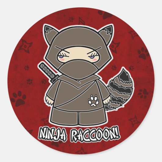 Ninja Raccoon! In rode Sticker (Voorkant)