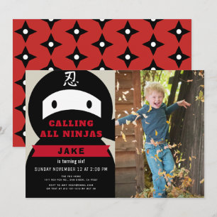 Ninja Red & Black Boy Foto Birthday Kaart