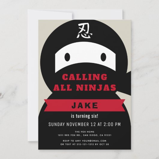 Ninja Red & Black Boy Verjaardag Kaart (Voorkant)