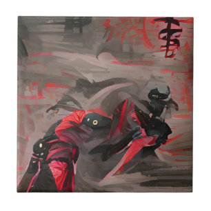 Ninja red Death grafische abstracte kunst Tegeltje